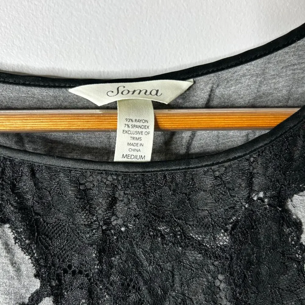 Soma Cool Nights Pajama Nightgown‎ Set Medium Lace Sleepwear Lightweight Gray